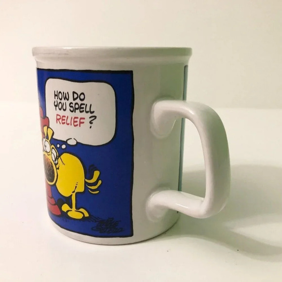 Vintage 1988 Grimmy Coffee Mug How Do You Spell Relief Cup Enesco Korea - Picture 4 of 11